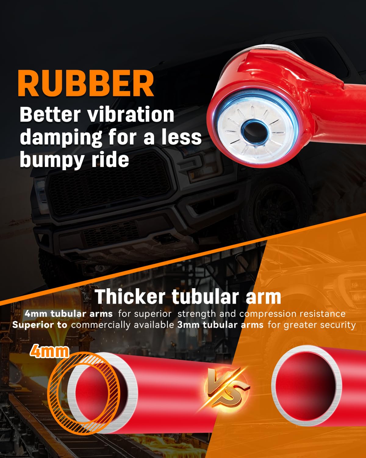 Richeer 2-4" Front Upper Control Arms & 2-4" Lift Suspension Kit Adjustable Control Arm (2000-2010 Silverado, 2000-2010 Sierra, 2003-2009 H2)