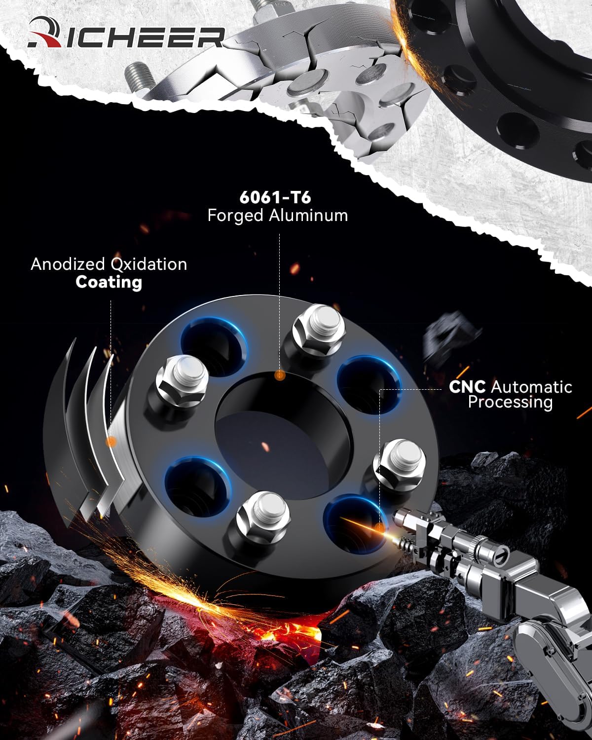 Richeer 1.25" 5x4.5" to 5x5" Wheel Adapters for Off-Road Vehicles 4PCS (Ford, Jeep & More)