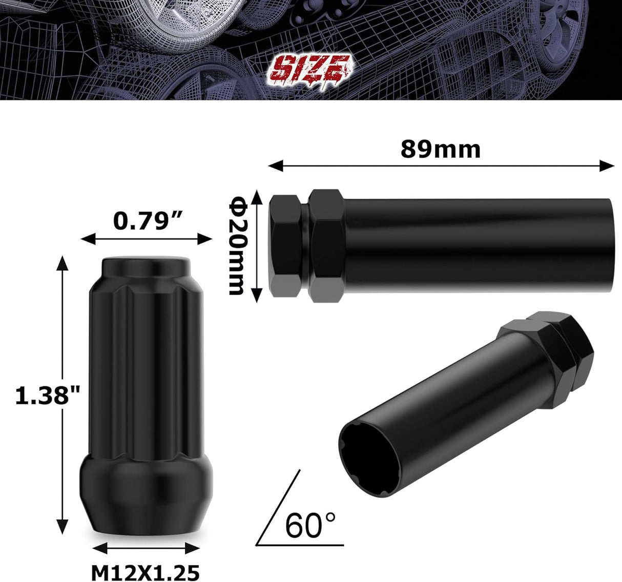 Richeer M12x1.5 Lug Nuts, 20PCS Spline Acorn, Closed End for Trucks & SUV