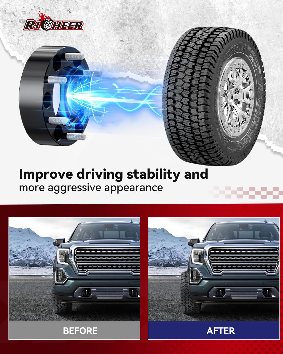 Richeer 6x5.5 Wheel Spacer & 2" Rear Leveling Lift (1999-2025 Silverado,Tahoe,Suburban,Express,Avalanche,Sierra,Yukon,Canyon,Savana,Escalade,GMC)