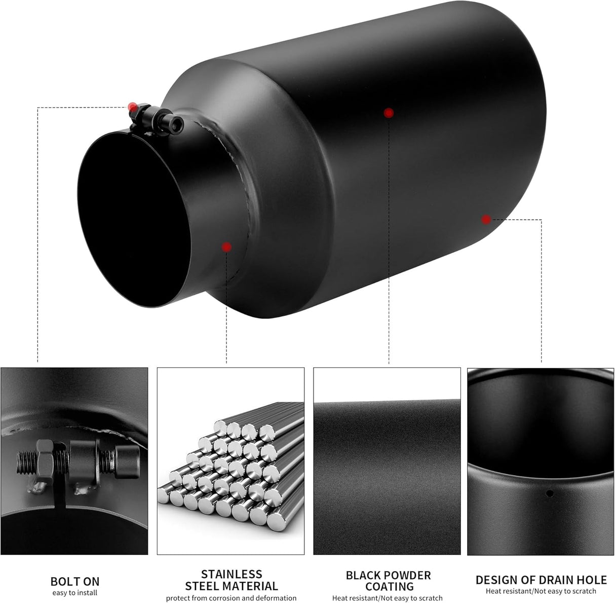 Richeer 5-8" Exhaust Tip, 5" Inlet 8” Outlet 15” Overall Length, Stainless Steel