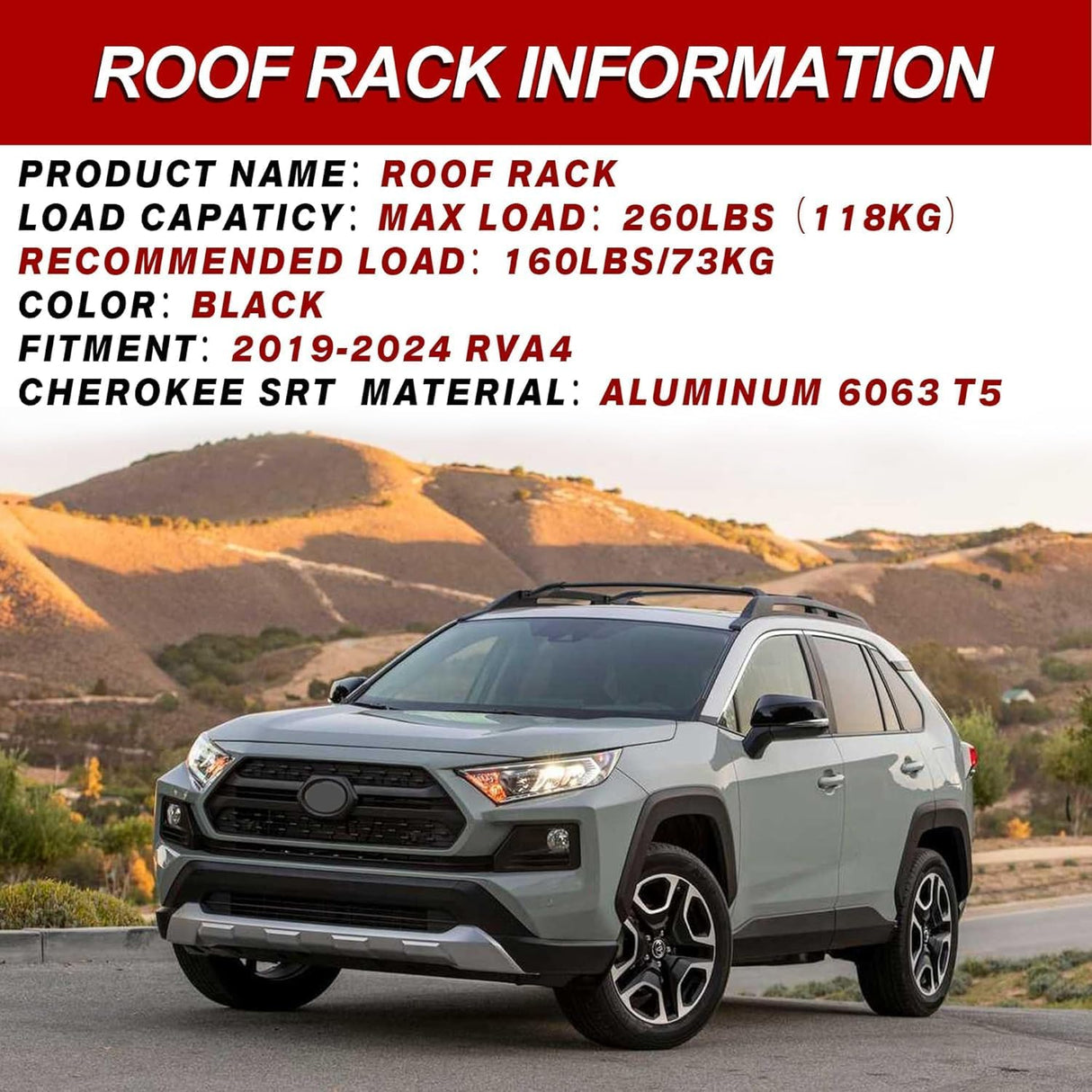 Richeer 260LBS Roof Rack Cross Bars (2019-2024 Toyota RAV4 LE XLE XSE Premium Limited Hybrid with Side Rails)