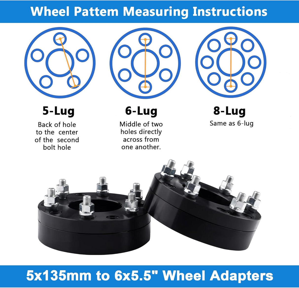 Richeer 5x135mm to 6x5.5" Wheel Adapters 5 To 6 Lug Conversion