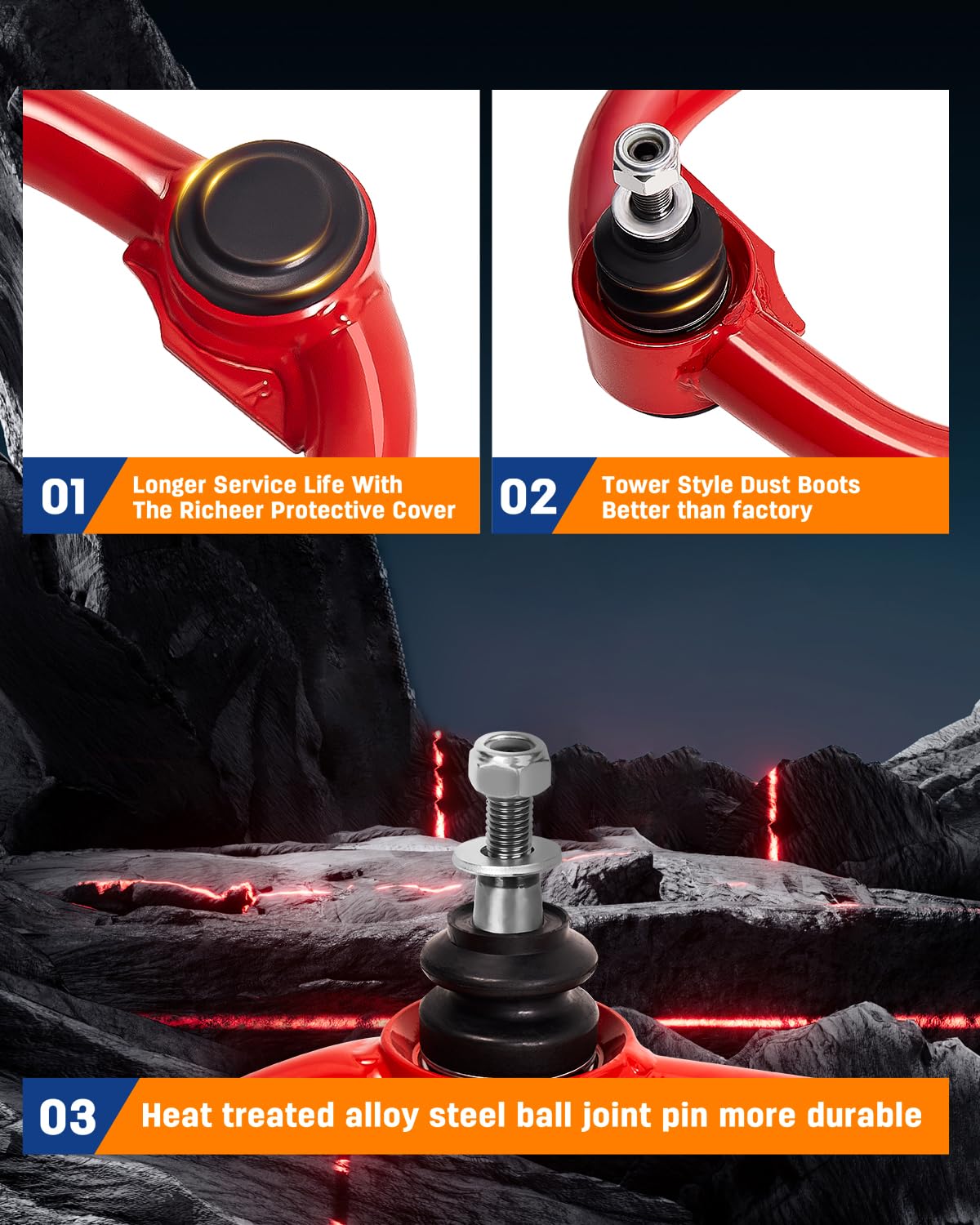 Richeer 2-4" Front Upper Control Arms & 2-4" Lift Suspension Kit Adjustable Control Arm(Ford F150)