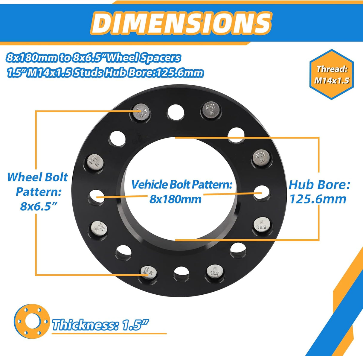 Richeer 8x180mm to 8x6.5" Wheel Adapters for Silverado and Compatible Models