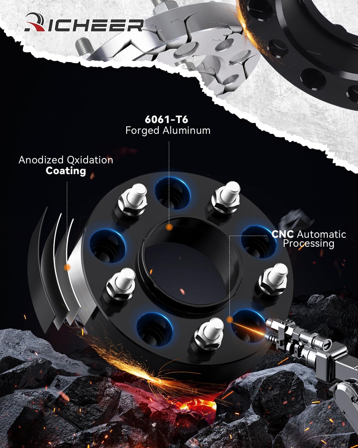 Richeer 1.5" 5x5 Wheel Spacers with 14x1.5 Studs & 71.5mm bore