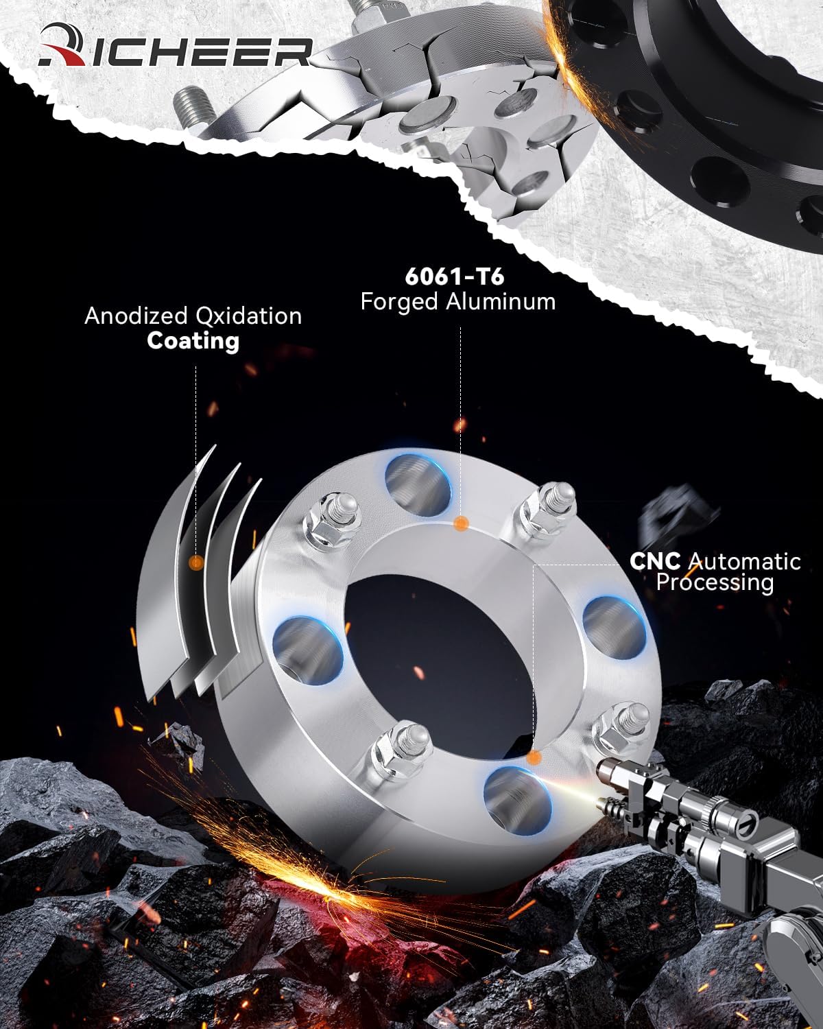 Richeer 4x137mm Wheel Spacers for Off-Road Vehicles (Kawasaki, Can-Am & More) 2" Thick Silver