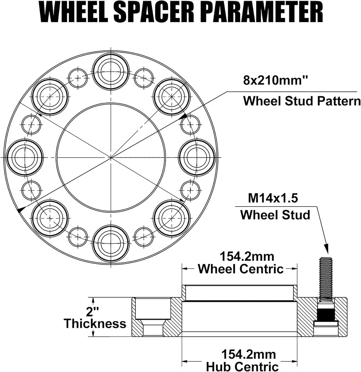 Richeer 8x210mm Hub Centric Wheel Spacers Fits 2011+ Chevrolet Silverado GMC Sierra 3500HD Dually Dual Rear Wheels Front Only-2" Thick Black