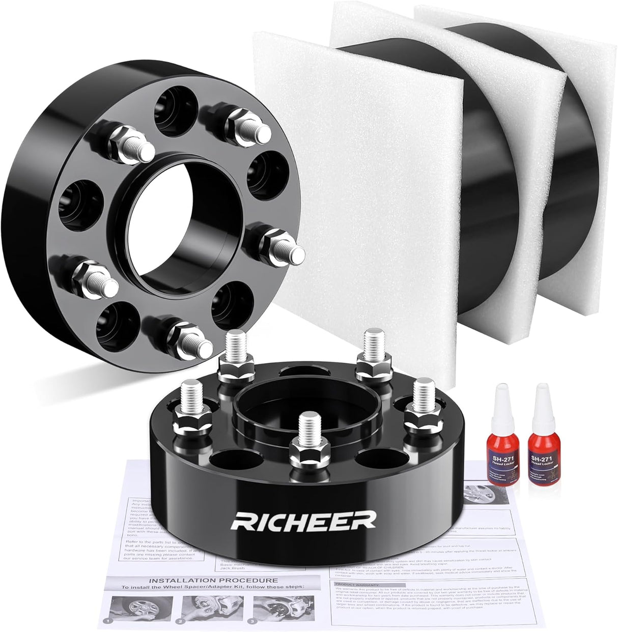 Richeer 2" 5x5 Hubcentric Wheel Spacers for Jeep Wrangler and Compatible Models