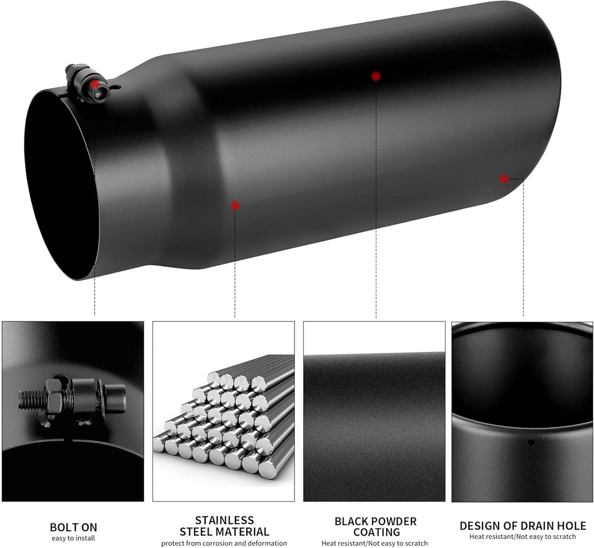 Richeer 5-6" Exhaust Tip, 5" Inlet 6” Outlet 15” Overall Length, Stainless Steel