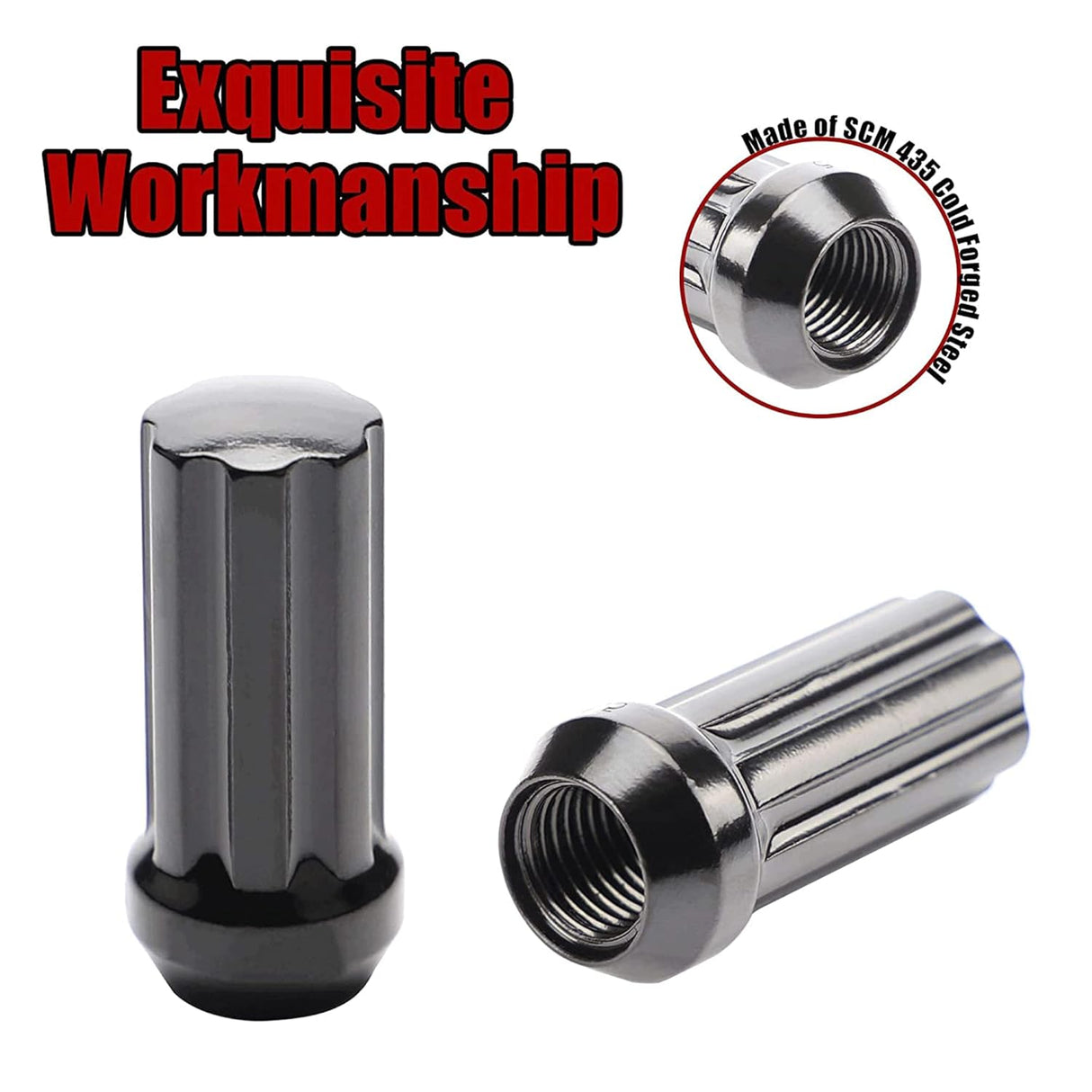 Richeer M14x1.5 Lug Nuts, 32PCS Bulge Acorn, Closed End for Trucks & SUVs - Black