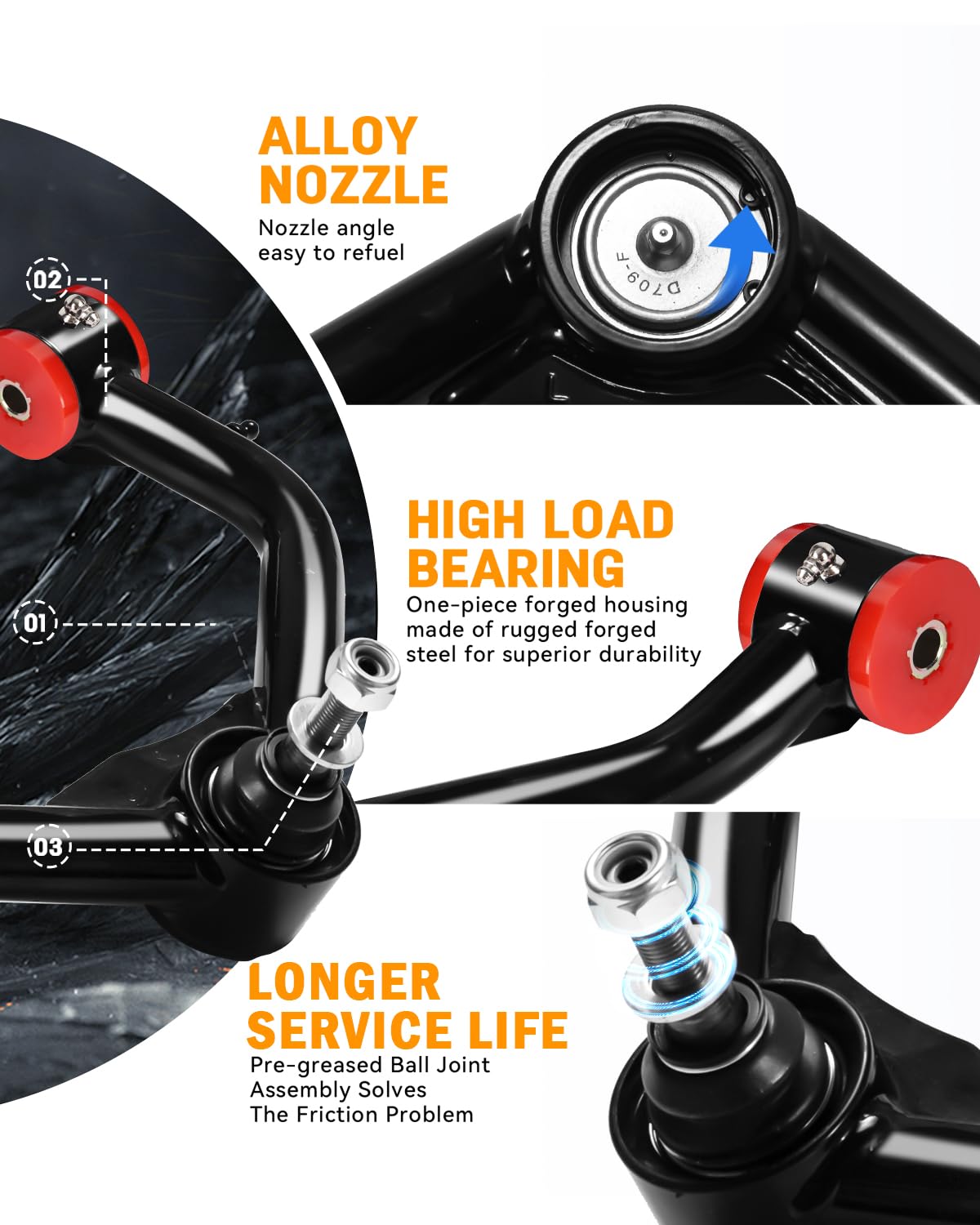 Richeer Front Upper Control Arms for 2-4" Lift Fits (2009-2018 RAM 1500 4WD with Ball Joint)