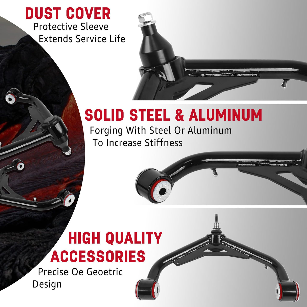 Richeer 2-4" Front Upper Control Arms & 2-4" Lift Suspension Kit Adjustable Control Arm (2000-2010 GM 2500 HD 3500 HD)