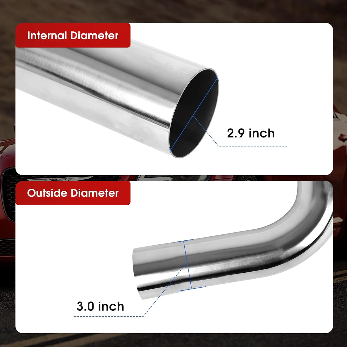 Richeer 3" O.D. T304 Stainless Steel DIY Custom Exhaust Tubing, Universal Fit (Set of 8)