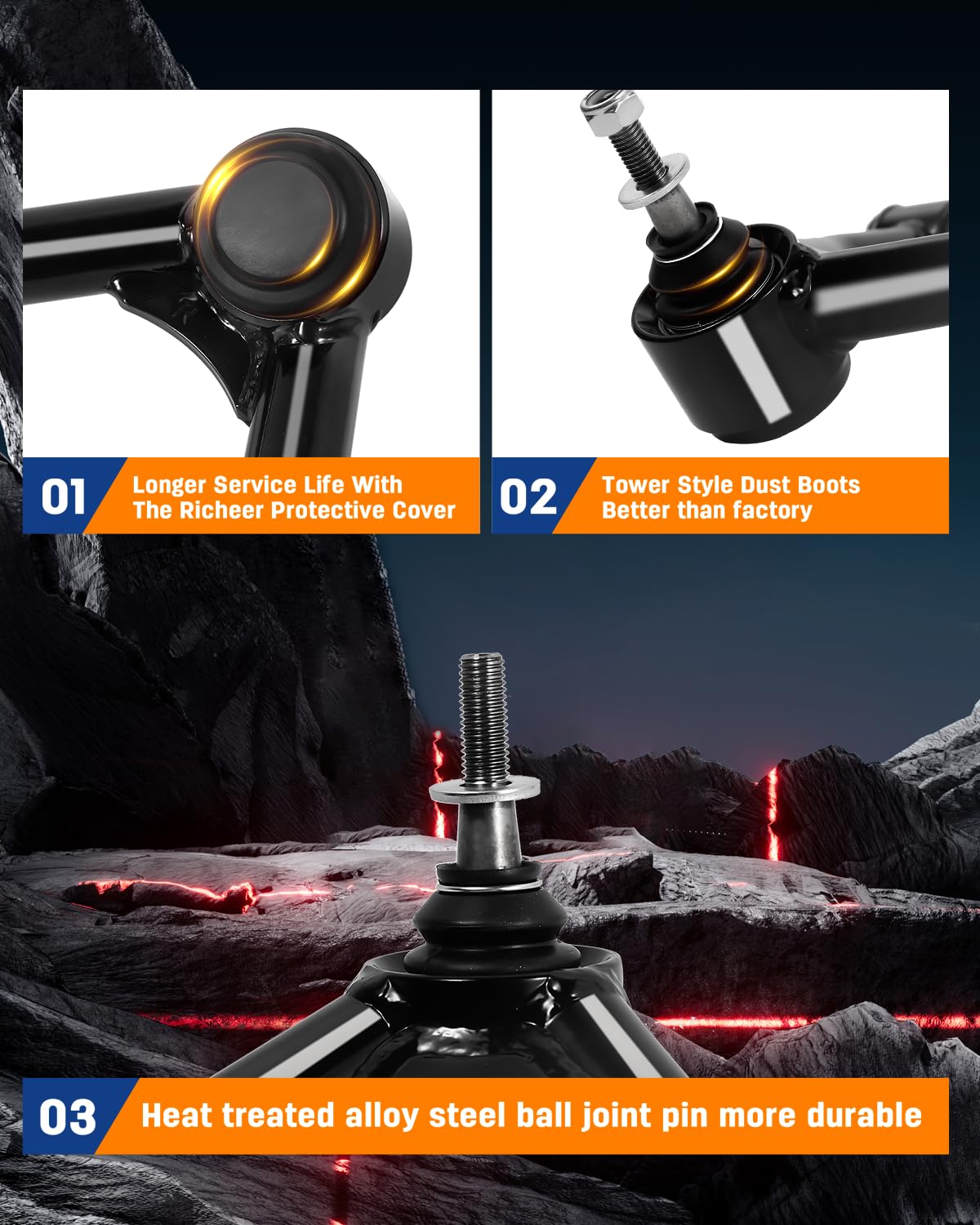 Richeer 3" Leveling Kit & 2-4" Upper Control Arms (2007-2016 Silverado/Sierra)