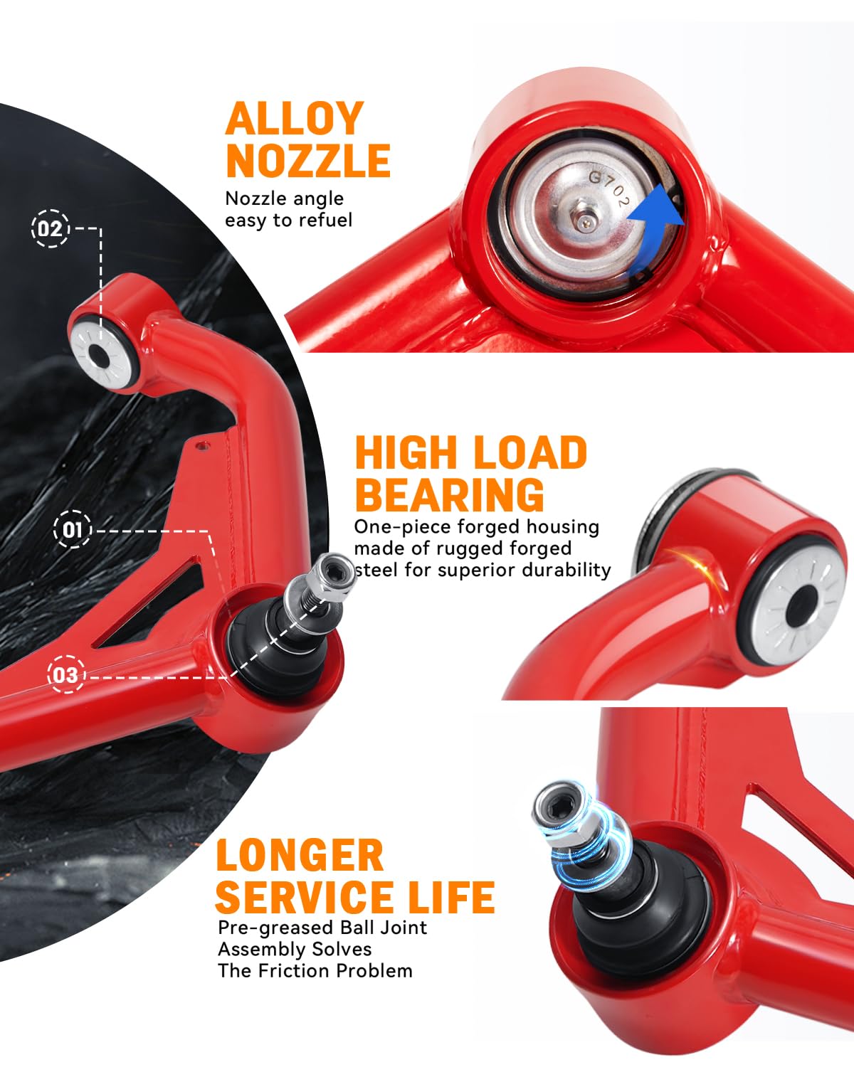 Richeer 2-4" Front Upper Control Arms & 2-4" Lift Suspension Kit Adjustable Control Arm (2000-2010 Silverado, 2000-2010 Sierra, 2003-2009 H2)