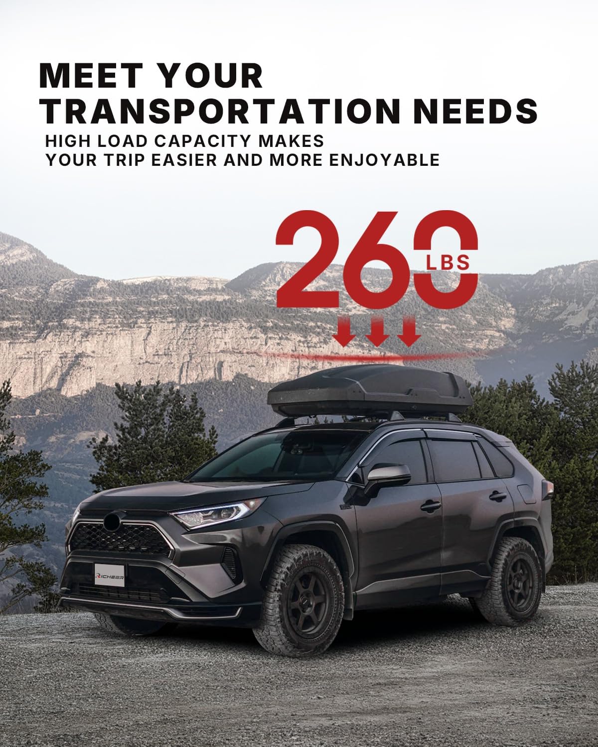 Richeer 260LBS Roof Rack Cross Bars, Heavy Duty Aluminum, with Anti-Theft Locks for Cargo Racks Rooftop Luggage Canoe Kayak Bicycle roof Bag (2019-2025 Toyota)