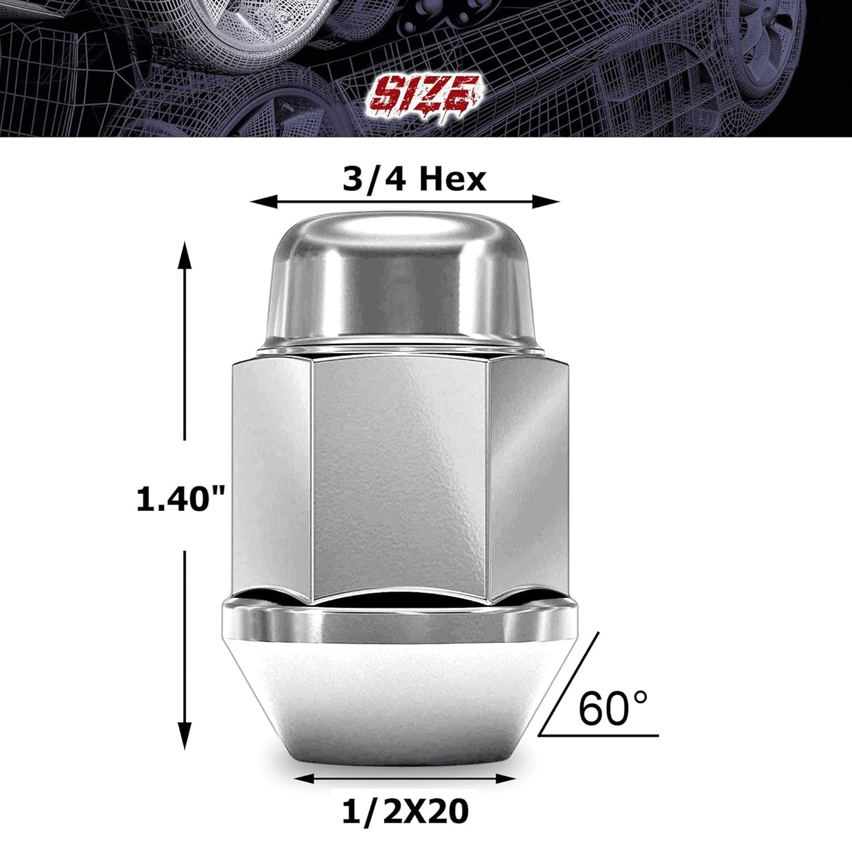 Richeer 20 Pcs 1/2-20 Thread Bulge Acorn 35mm 1.38" Long Lug Nuts Chrome 3/4" 19mm Fits Hex Fits 64-14 Ford Mustang 59-86 Jeep CJ 87-18 Jeep Wrangler 93-10 Grand Cherokee