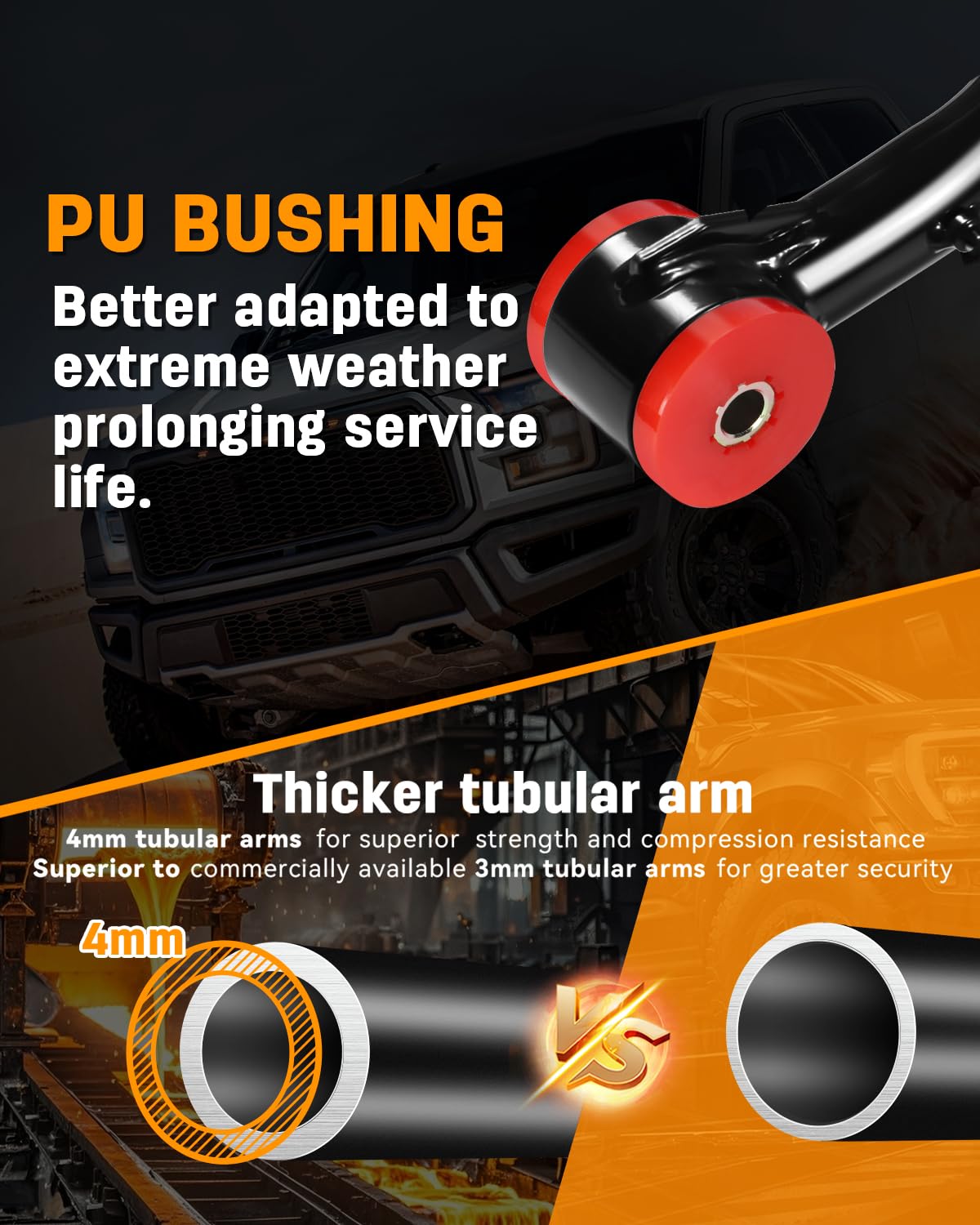 Richeer Front Upper Control Arms for 2-4" Lift Fits (2009-2018 RAM 1500 4WD with Ball Joint)