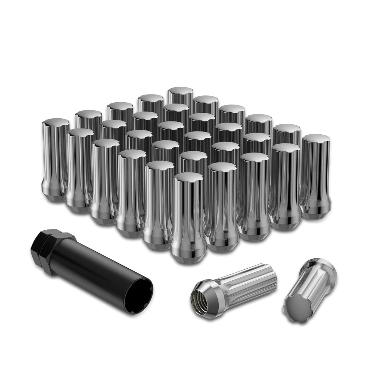 Richeer 9/16-18 Lug Nuts, 32PCS Bulge Acorn, Closed End for Trucks & SUVs - Chrome
