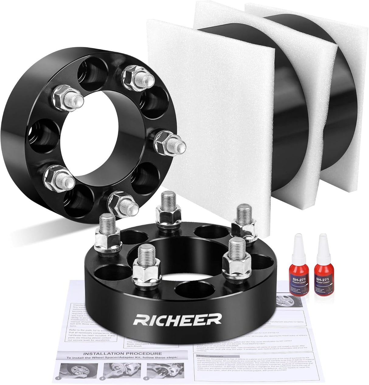 Richeer 1.5" 5x4.5" Wheel SpacersWheel Spacer for Wrangler Ranger Explorer Mustang Edge with 1/2-20 Studs 82.5mm Center Bore