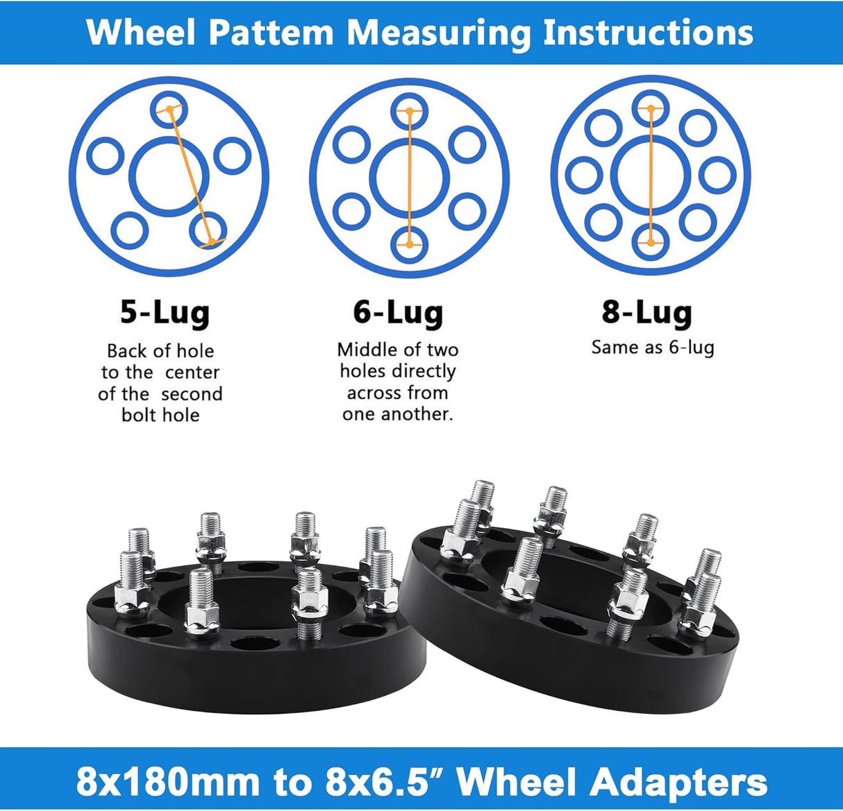 Richeer 8x180mm to 8x6.5" Wheel Adapters for Silverado and Compatible Models