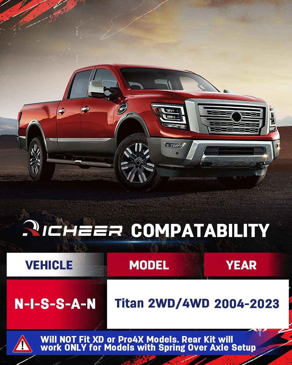 Richeer 3" Front 2" Rear Leveling Kit for Nissan(2004-2023 Titan)