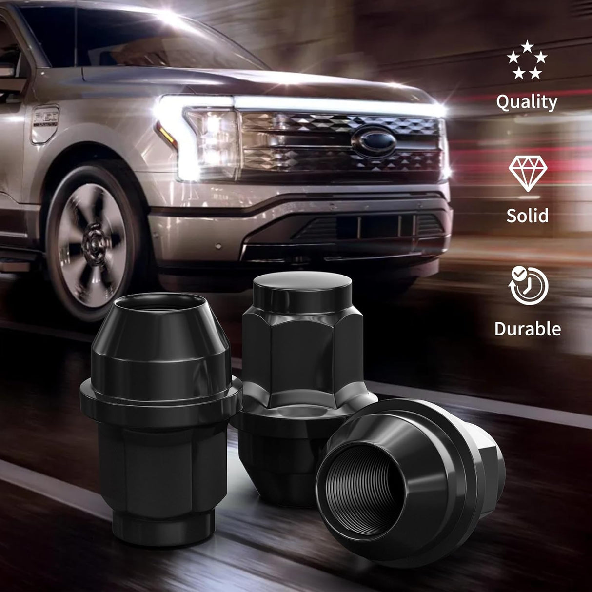 Richeer M14x1.5 Lug Nuts, 24PCS Bulge Acorn, Closed End for Trucks & SUVs - Black