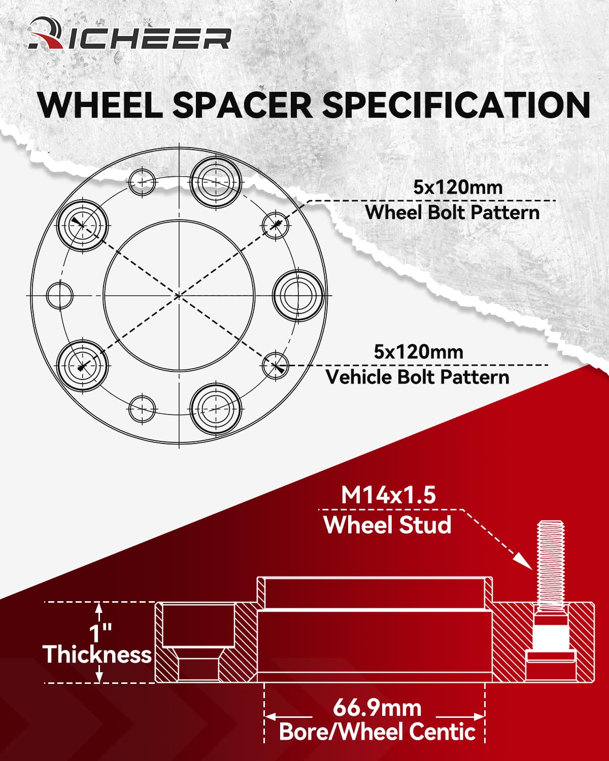 Richeer 5x120mm Hub Centric Wheel Spacers Fits 2010 Chevy Camaro 2020+ Corvette 10-17 GMC Terrain-1" Thick