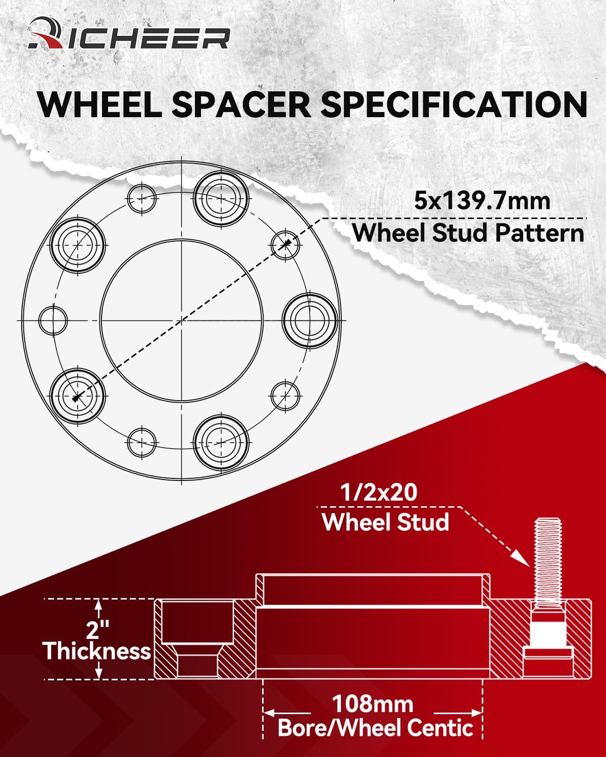 Richeer 2" 5x5.5" Wheel Spacers for Off-Road Vehicles(Ram, Jeep, Ford & More)