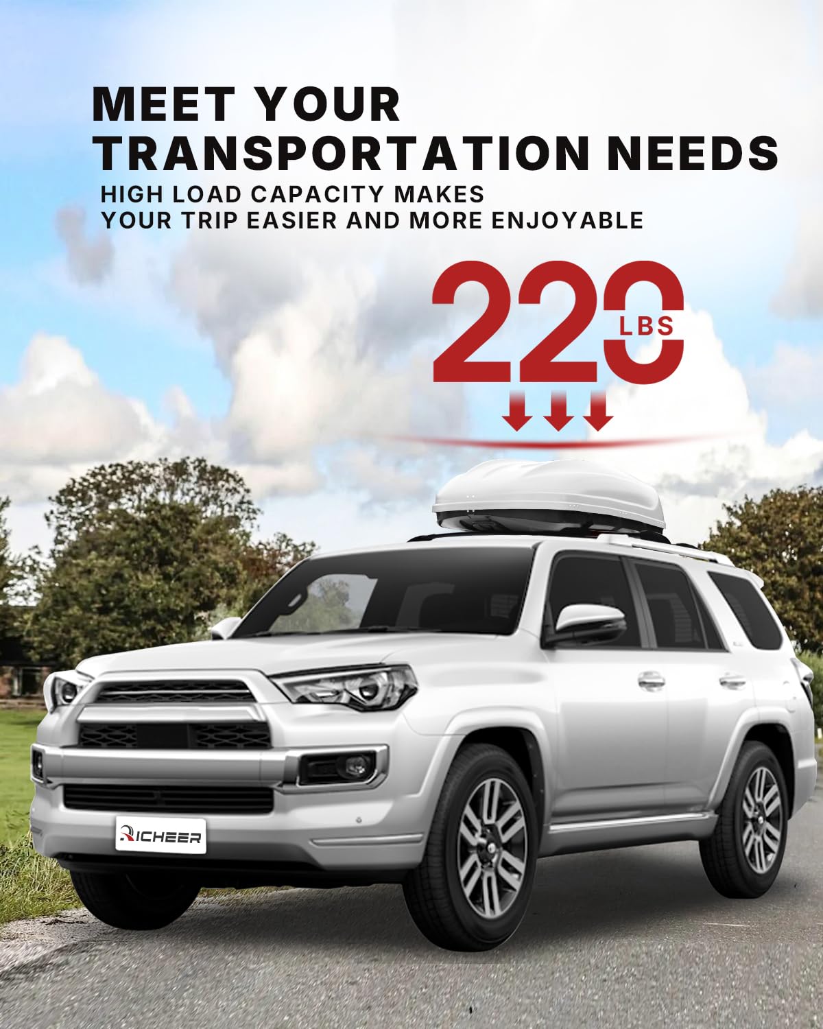 Richeer 220LBS Roof Rack Cross Bars (2010-2024 Toyota 4 Runner with Side Rails), Heavy Duty Aluminum Cross Bar