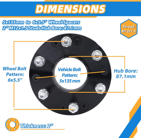 Richeer 5x135mm to 6x5.5" Wheel Adapters 5 To 6 Lug Conversion