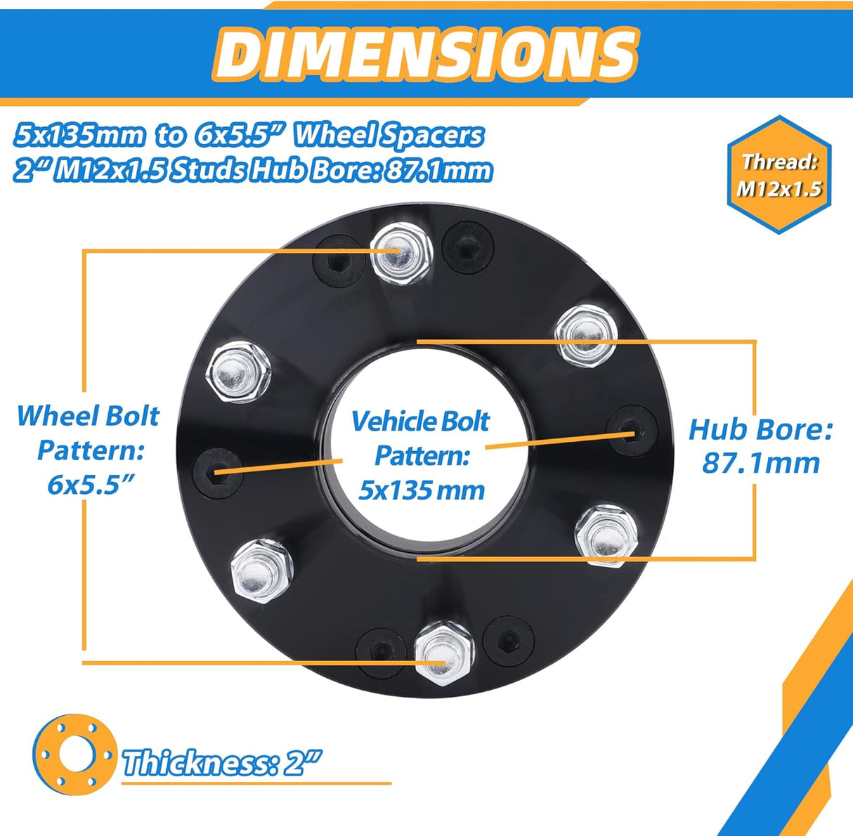 Richeer 5x135mm to 6x5.5" Wheel Adapters 5 To 6 Lug Conversion