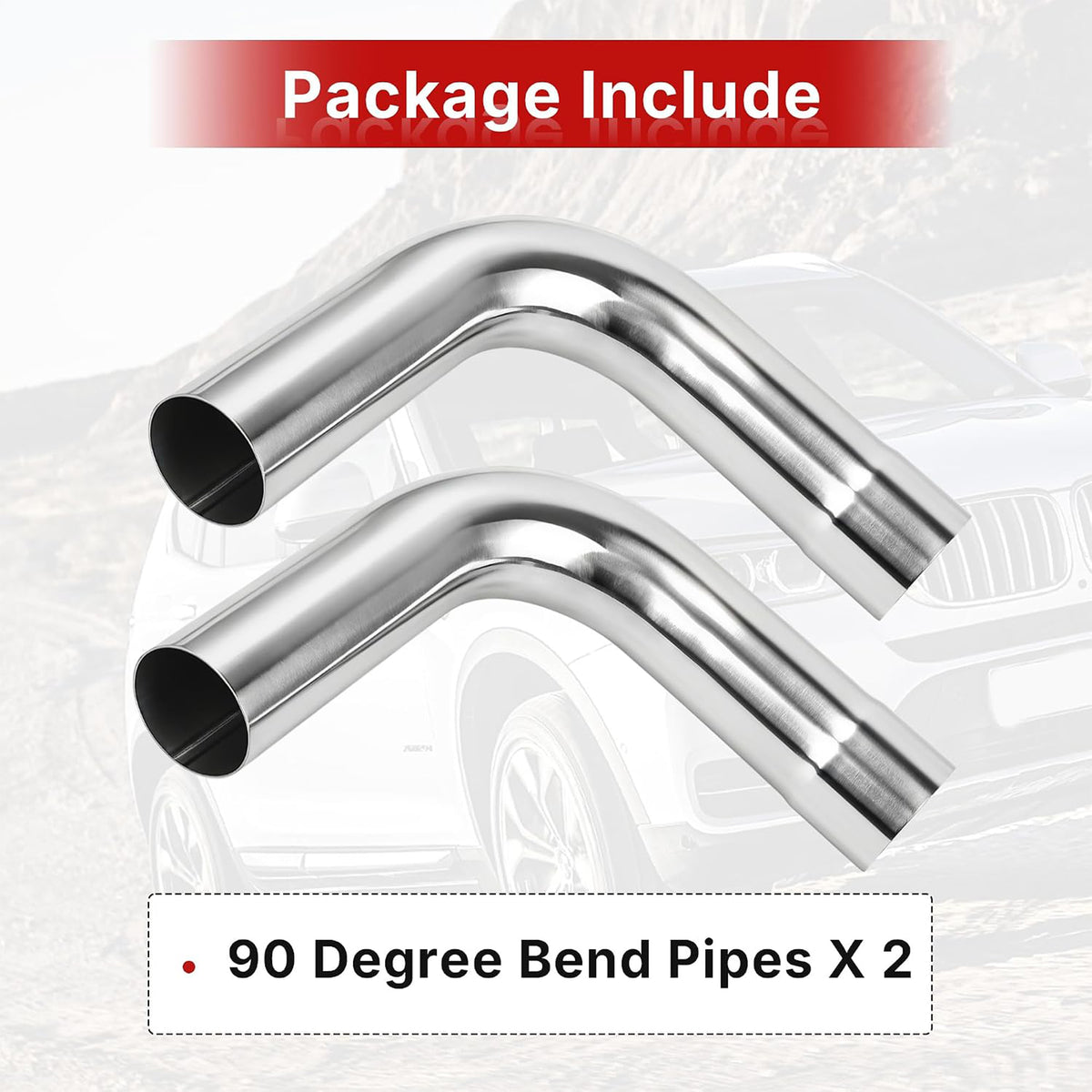 Richeer 2.5" O.D. T304 Stainless Steel Exhaust Pipe 90 Degree Elbow (2PCS)