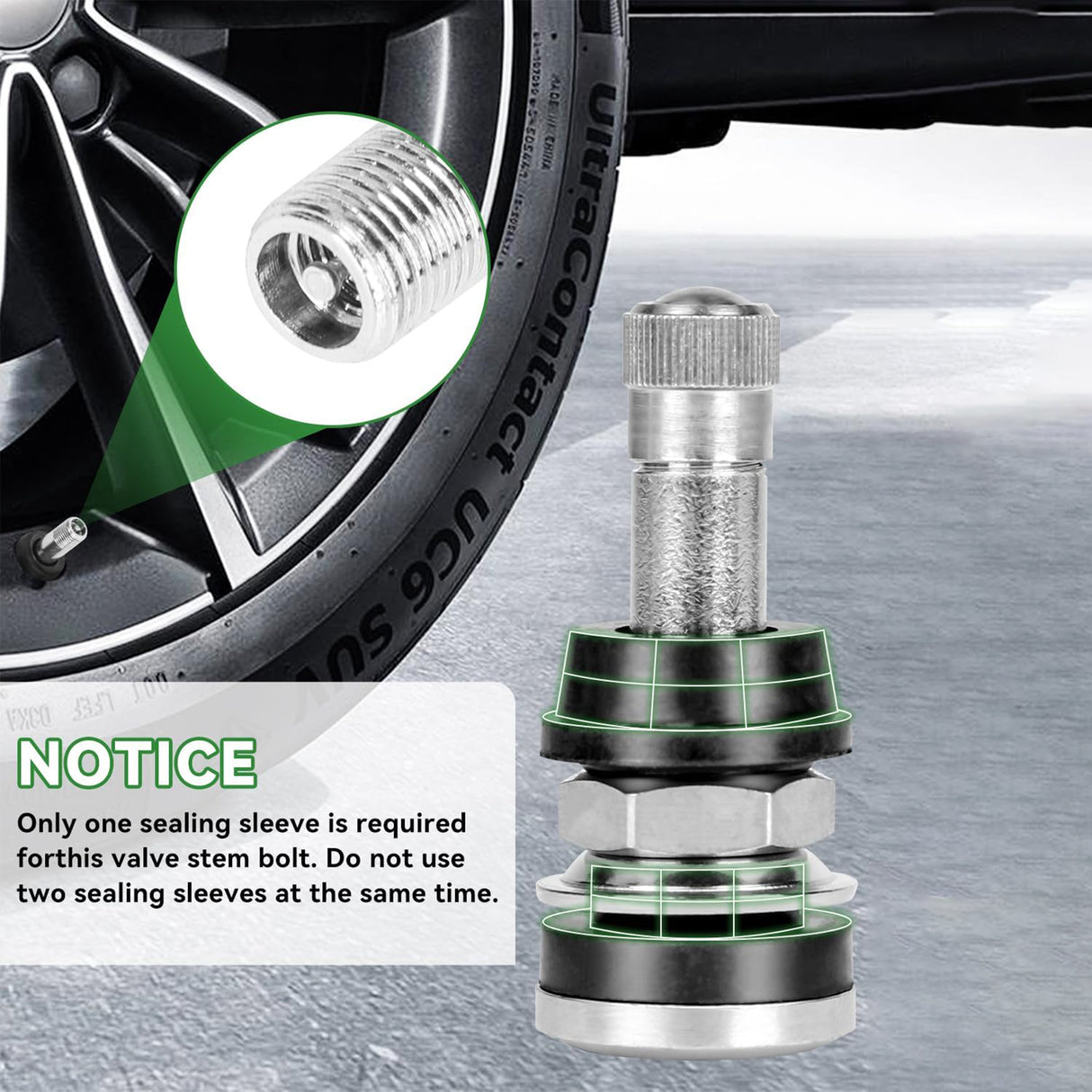 Richeer TR416 Valve Stem Kit – 20 Pack, Bolt‑in Design Fits Both 0.453″ & 0.625″ Holes, Corrosion‑Resistant for heavy-duty trucks, buses and commercial vehicles.