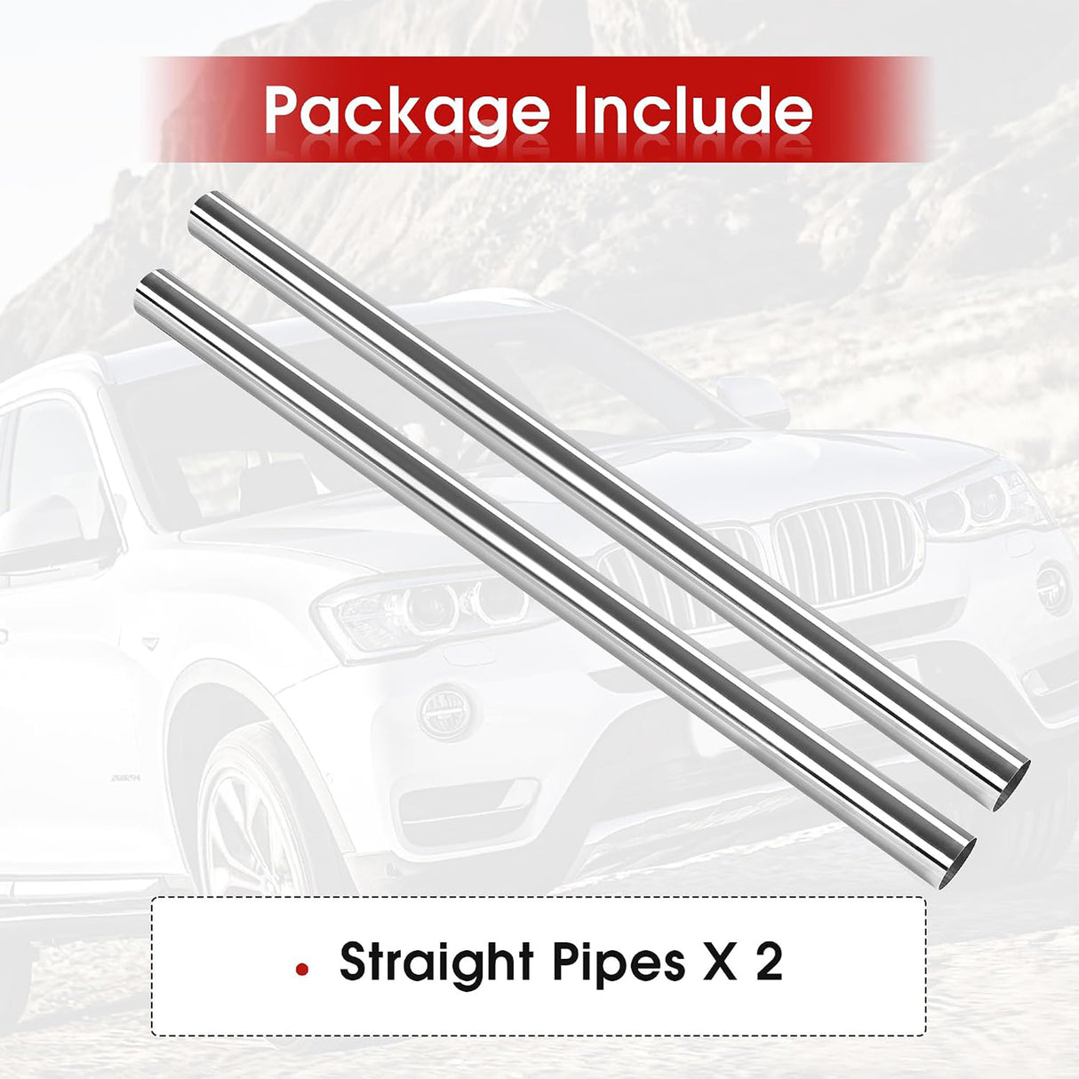Richeer 2.5 Inch O.D. T304 Stainless Steel Straight Exhaust Pipe (2PCS)