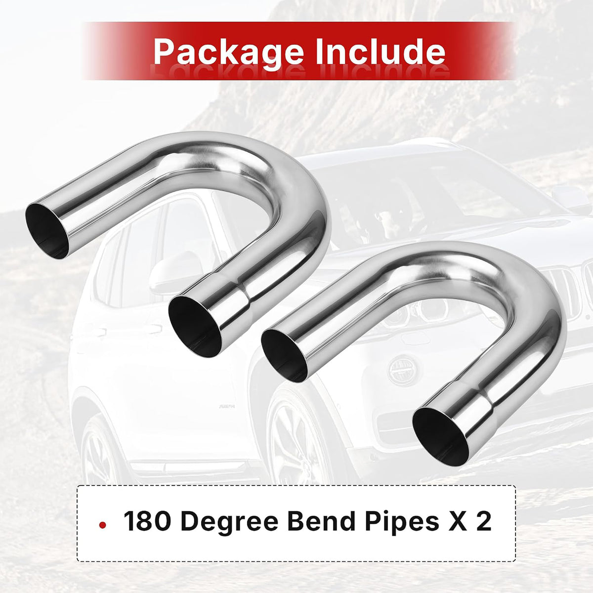 Richeer 3" O.D. T304 Stainless Steel U Bend 180 Degree Exhaust Pipe (2PCS)