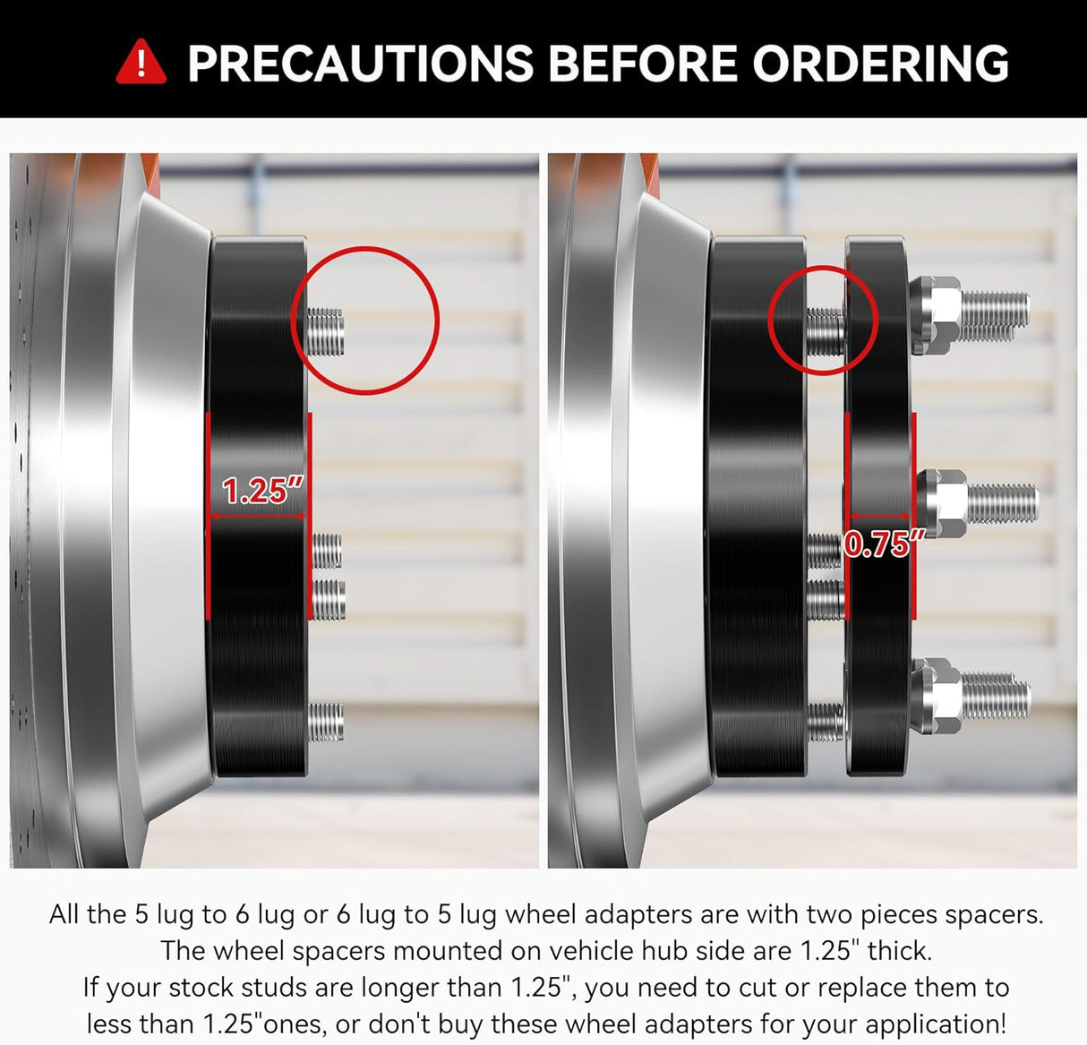 Richeer 5x5" to 6x5.5" Wheel Adapters for GM & Jeep 5 To 6 Lug Conversion