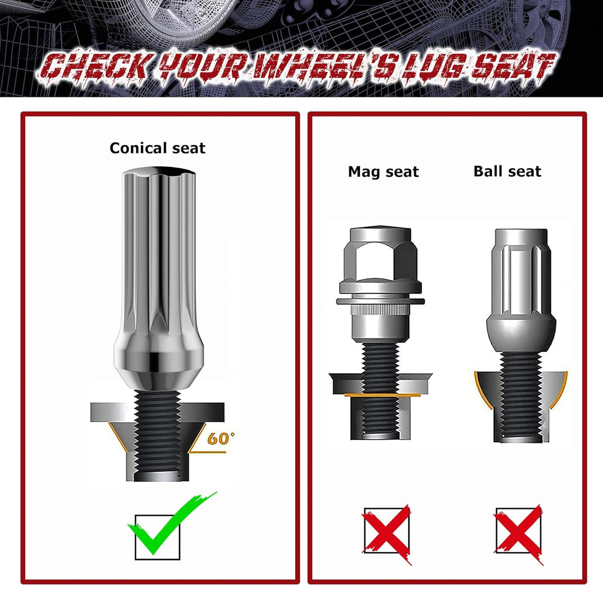 Richeer 9/16-18 Lug Nuts, 32PCS Bulge Acorn, Closed End for Trucks & SUVs - Chrome