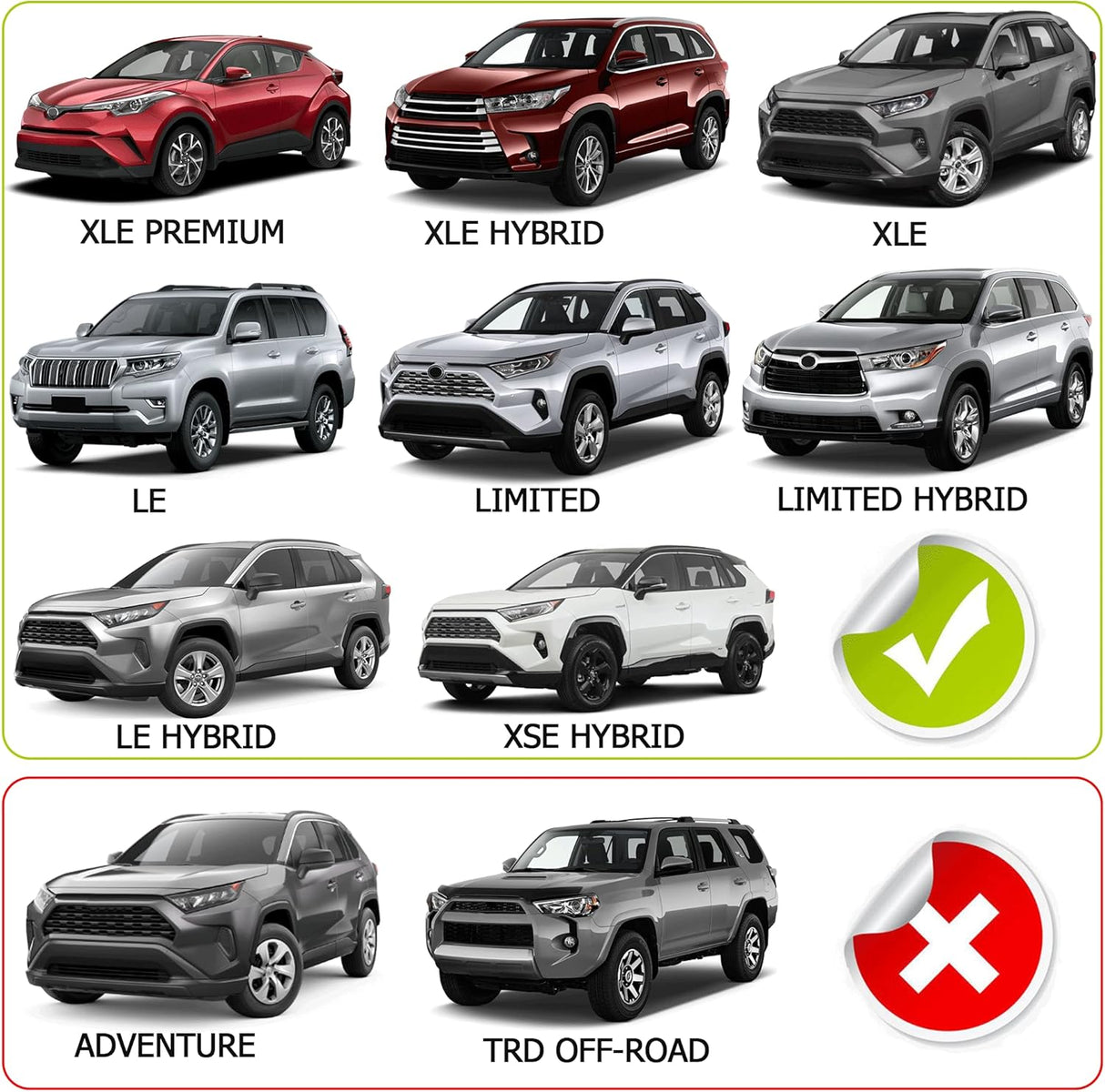 Richeer 260LBS Roof Rack Cross Bars (2019-2024 Toyota RAV4 LE XLE XSE Premium Limited Hybrid with Side Rails)