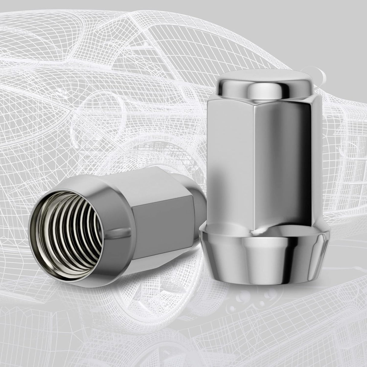 Richeer 1/2-20 Lug Nuts, 20PCS Bulge Acorn, Closed End for Trucks & SUVs - Chrome 1.38"