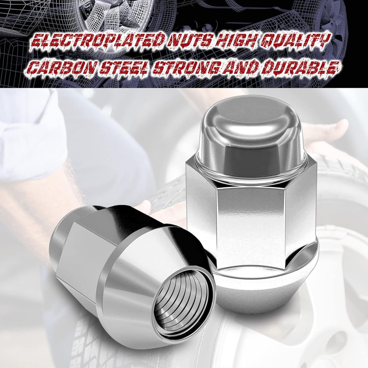 Richeer 20 Pcs 1/2-20 Thread Bulge Acorn 35mm 1.38" Long Lug Nuts Chrome 3/4" 19mm Fits Hex Fits 64-14 Ford Mustang 59-86 Jeep CJ 87-18 Jeep Wrangler 93-10 Grand Cherokee