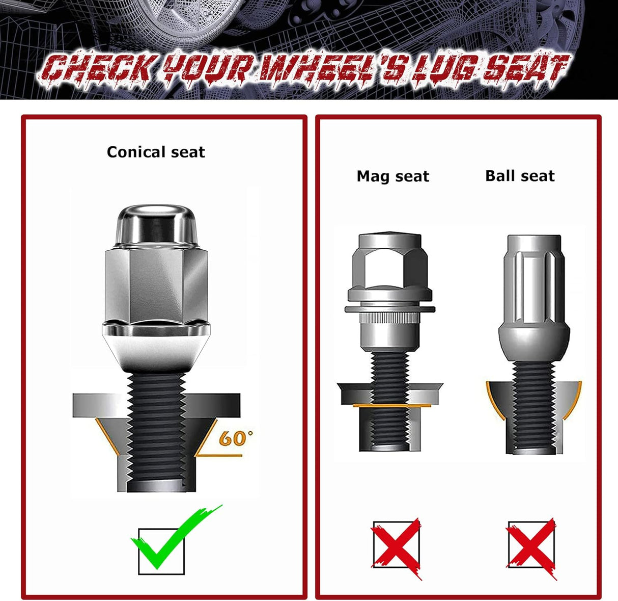 Richeer 20 Pcs 1/2-20 Thread Bulge Acorn 35mm 1.38" Long Lug Nuts Chrome 3/4" 19mm Fits  Hex Fits 64-14 Ford Mustang 59-86 Jeep CJ  87-18 Jeep Wrangler  93-10 Grand Cherokee