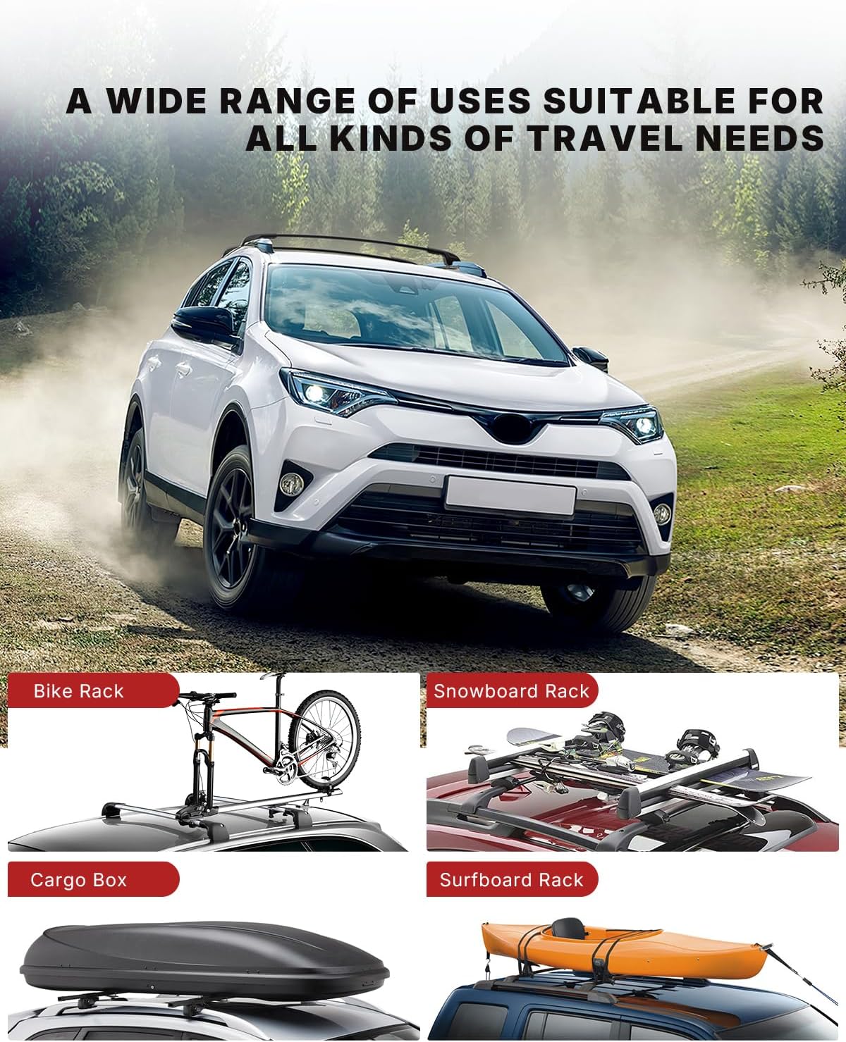 Richeer 220LBS Roof Rack Cross Bars, with Side Rails, Heavy Duty Aluminum (2013-2018 Toyota)