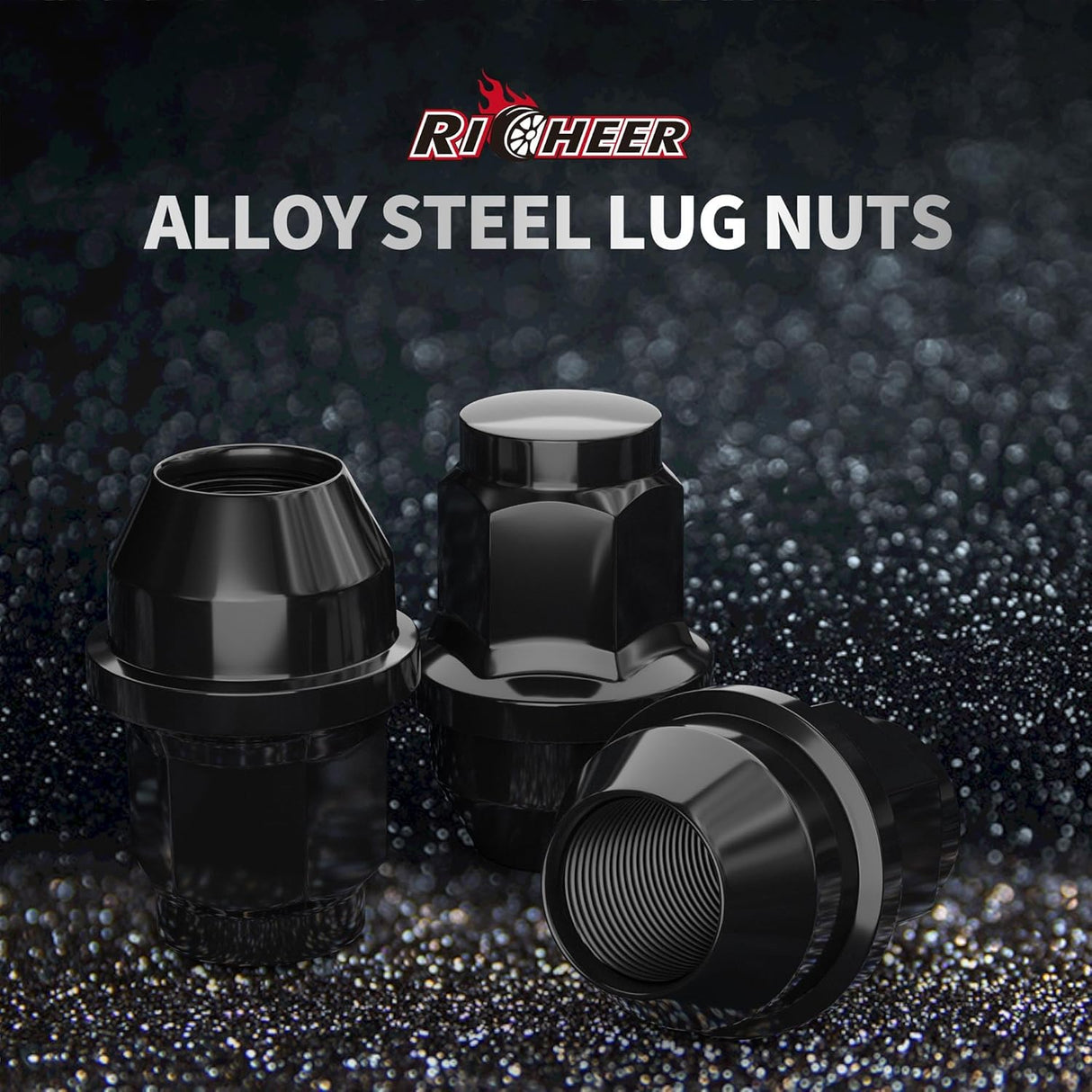 Richeer M14x1.5 Lug Nuts, 24PCS Bulge Acorn, Closed End for Trucks & SUVs - Black