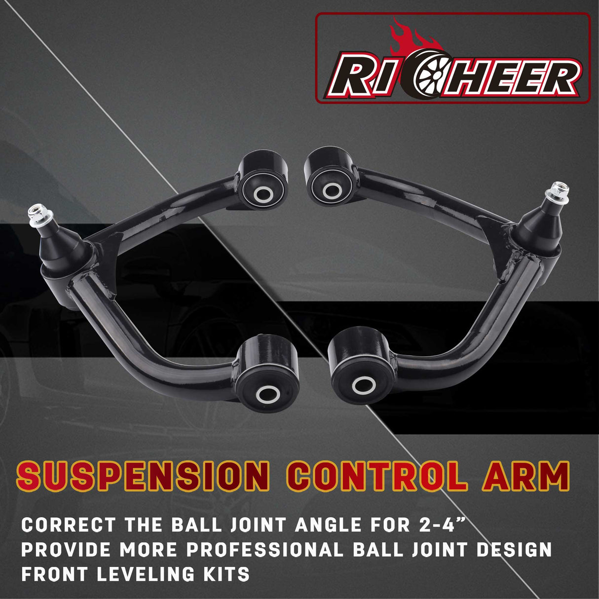 Richeer Lift Front Upper Control Arms for 2-4" Lift Fits Chevy and GMC(11-19 Silverado, Sierra) - Black