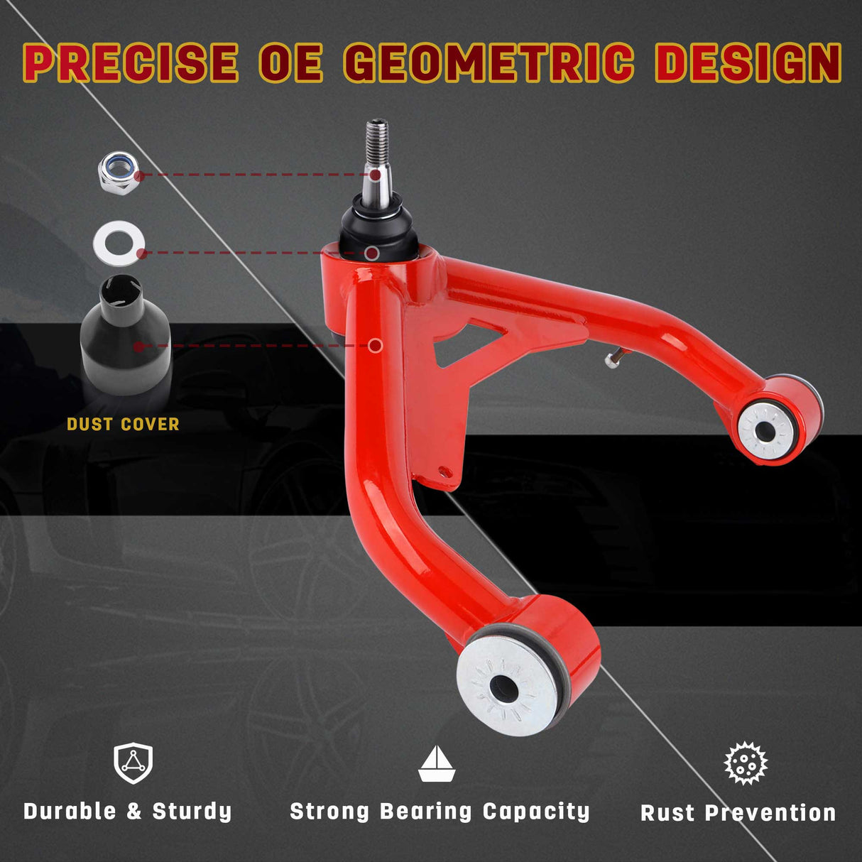 Richeer Front Upper Control Arms for 2-4" Lift Fits Chevy and GMC(00-10 Silverado, Sierra, H2 & More) - Red