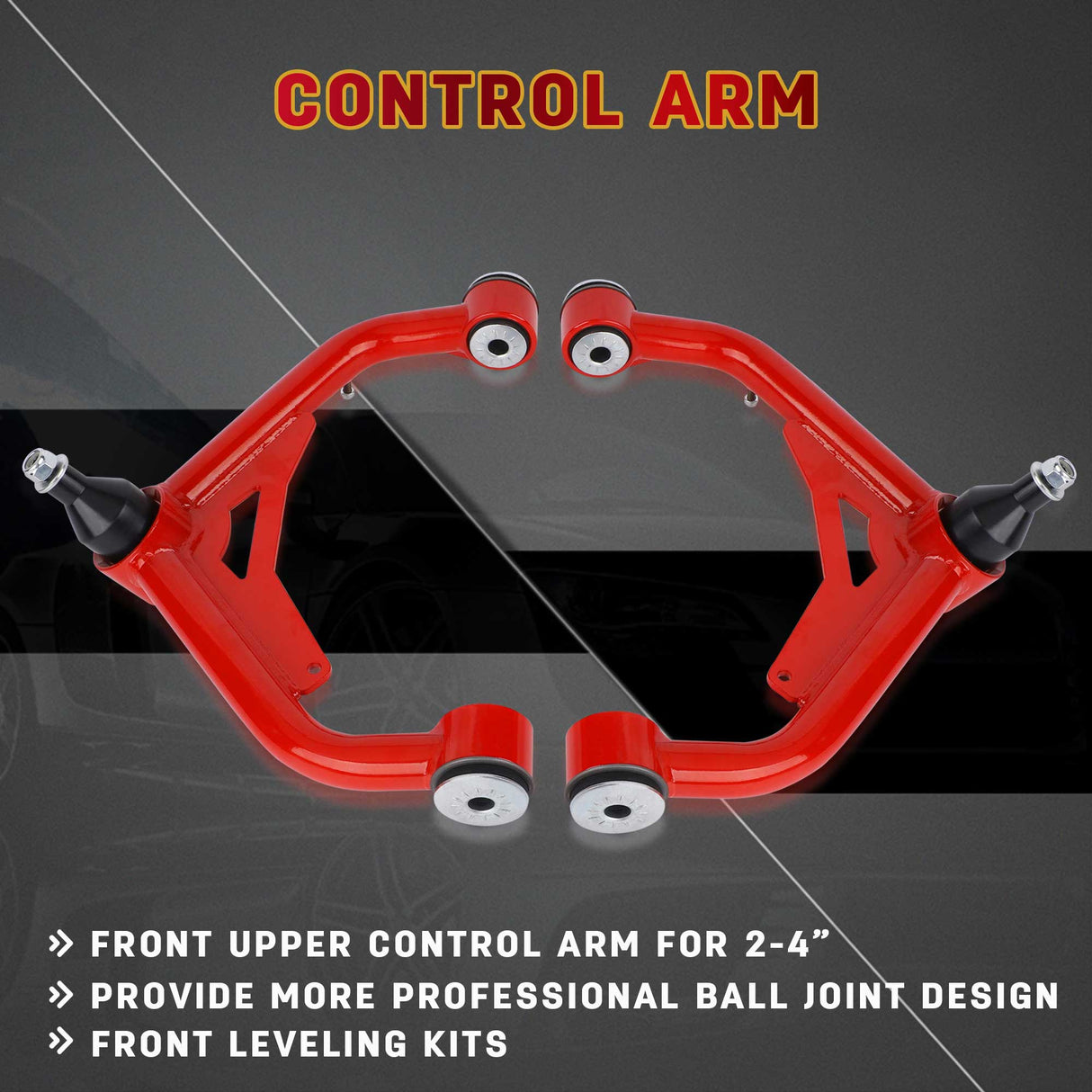 Richeer Front Upper Control Arms for 2-4" Lift Fits Chevy and GMC(00-10 Silverado, Sierra, H2 & More) - Red