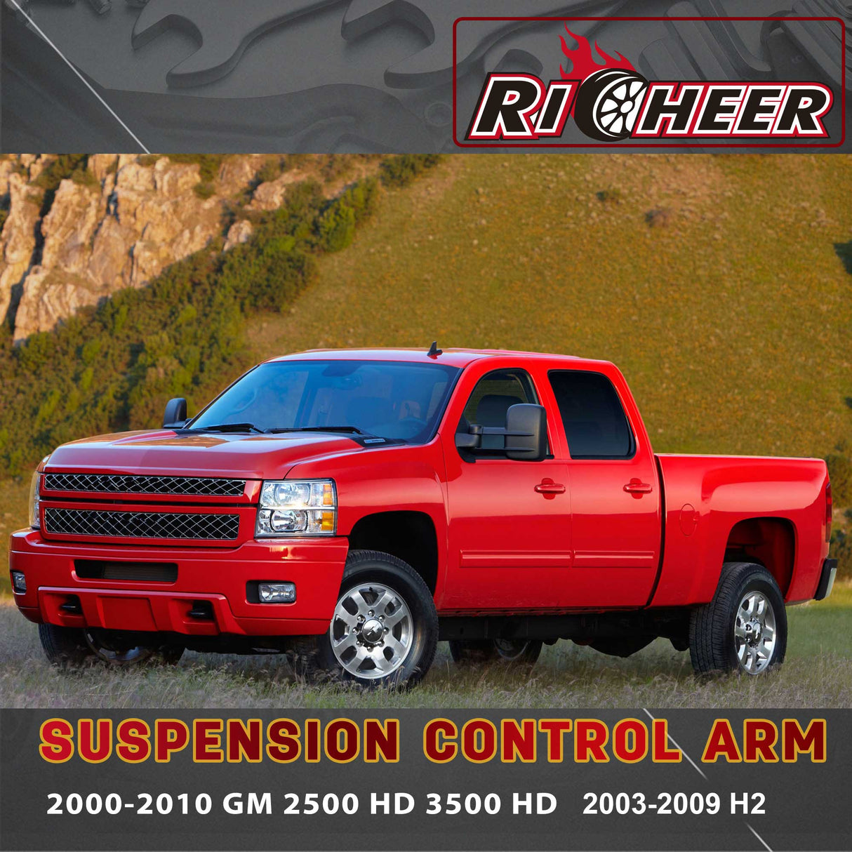 Richeer Front Upper Control Arms for 2-4" Lift Fits Chevy and GMC(00-10 Silverado, Sierra, H2 & More) - Black