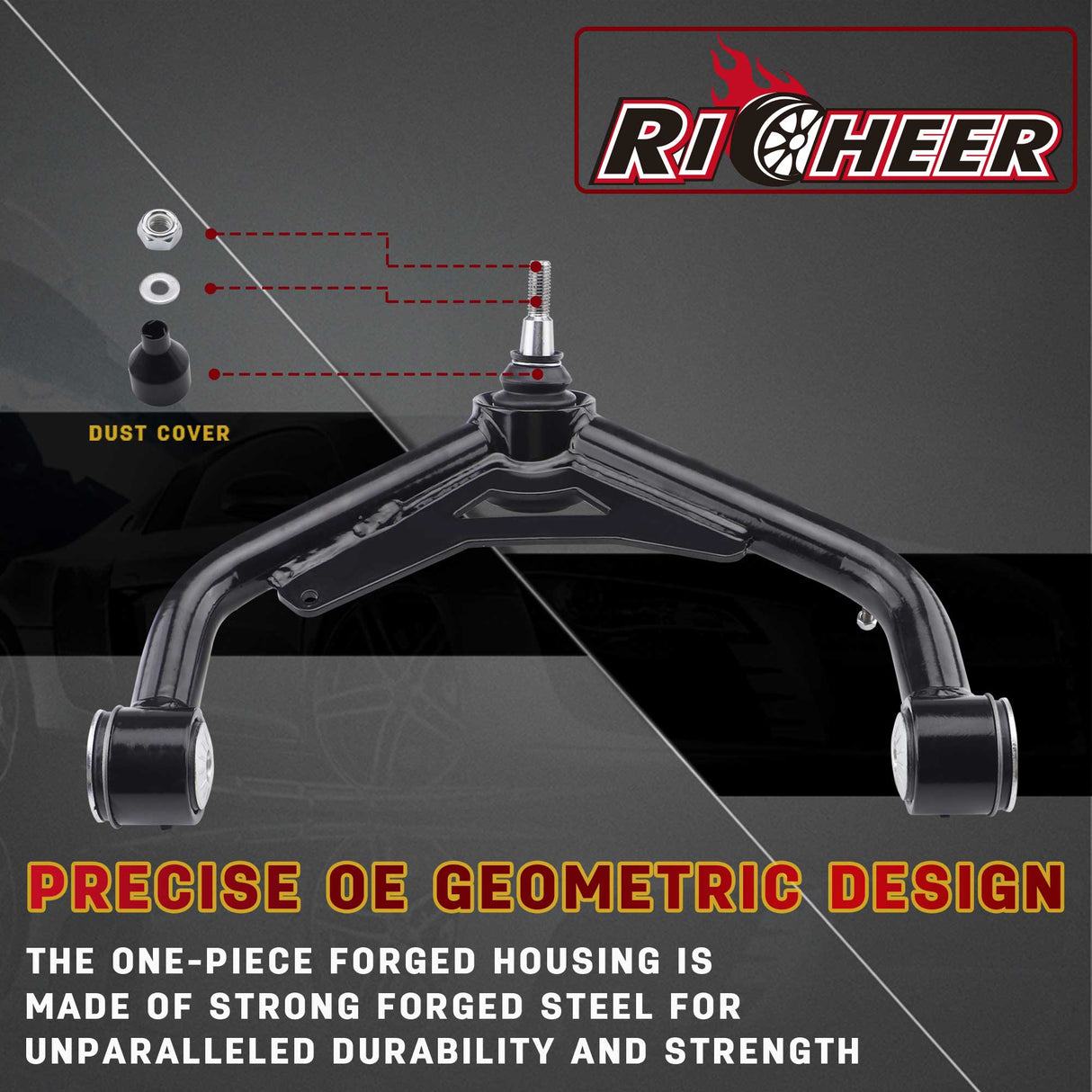Richeer Front Upper Control Arms for 2-4" Lift Fits Chevy and GMC(00-10 Silverado, Sierra, H2 & More) - Black